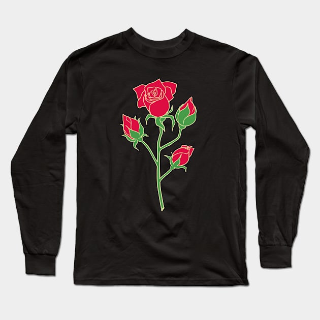 Red Rose Flower Long Sleeve T-Shirt by gattoshou